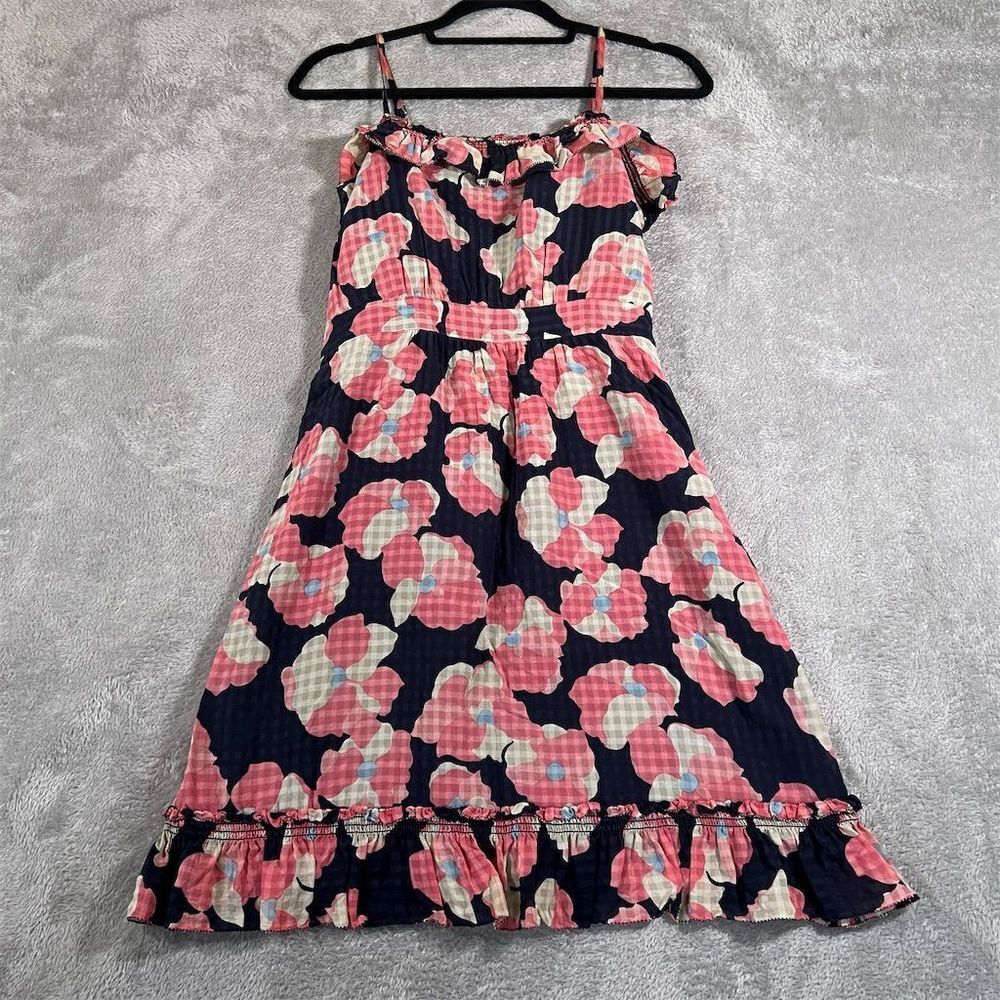 Juicy Couture Dress Women's Sz 6 Pink Floral Silk Blend Ruffle Knee Length Party